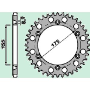 Achtertandwiel aluminium 44 tanden