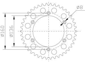 Achtertandwiel aluminium 41 tanden