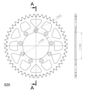 Achtertandwiel aluminium 44 tanden