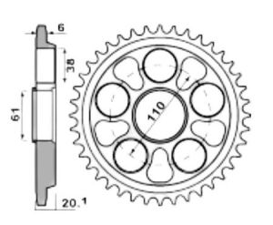 Achtertandwiel aluminium 41 tanden