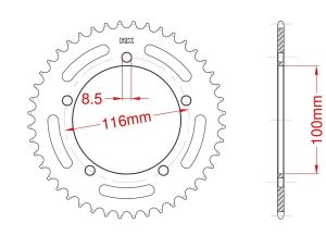 Achtertandwiel aluminium 44 tanden