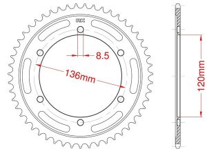 Achtertandwiel staal C45 versterkt 48 tanden