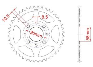 Achtertandwiel staal C45 versterkt 40 tanden