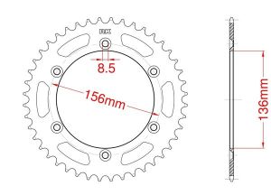 Achtertandwiel staal C45 versterkt 44 tanden