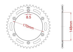 Achtertandwiel staal C45 versterkt 42 tanden