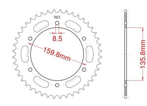 Achtertandwiel staal C45 versterkt 40 tanden