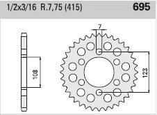 Achtertandwiel staal 50 tanden (pas=415)