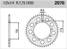 Achtertandwiel staal 52 tanden (pas=420)