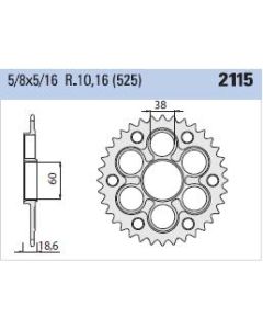 Achtertandwiel aluminium 40 tanden