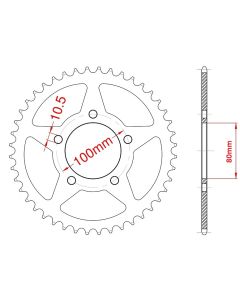 Achtertandwiel staal 44t 530 80-100