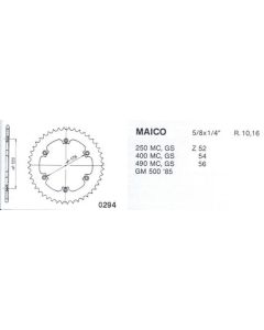 Achtertandwiel aluminium 52 tanden