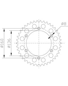 Achtertandwiel aluminium 38 tanden