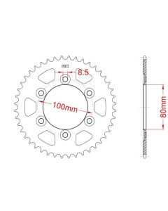 Achtertandwiel alu 48 tanden rood