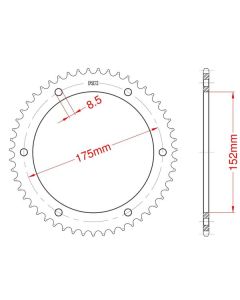 Achtertandwiel alu versterkt 49 tanden