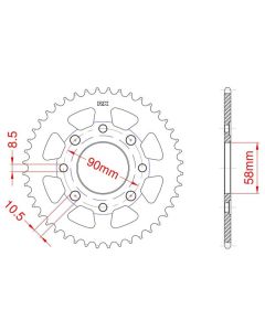 Achtertandwiel staal 58 tanden fix 9mm