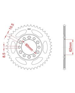 Achtertandwiel staal C45 versterkt 40 tanden