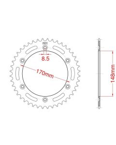 Achtertandwiel aluminium 40 tanden