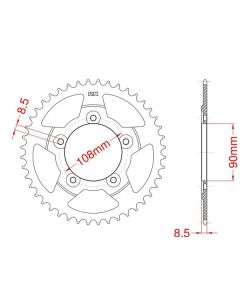 Achtertandwiel aluminum 44 dents