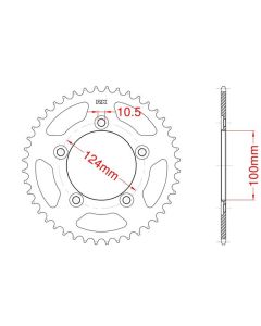 Achtertandwiel aluminium 44 tanden