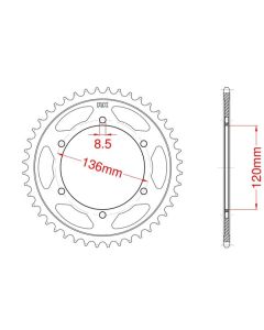 Achtertandwiel staal C45 versterkt 46 tanden