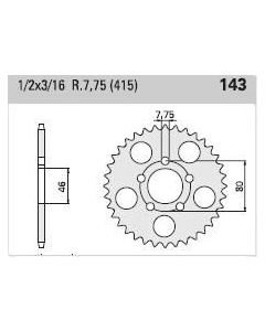 Achtertandwiel staal 36 tanden (pas=428)