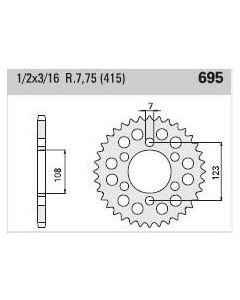 Achtertandwiel staal 45 tanden (pas=415)