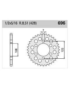 Achtertandwiel aluminium 47 tanden