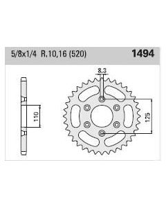 Achtertandwiel 39 tanden staal