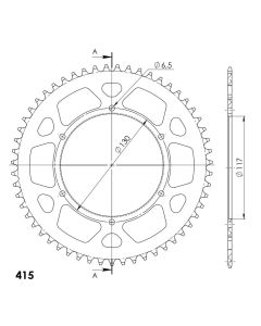 Achtertandwiel aluminium 55 tanden