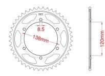 Achtertandwiel staal C45 versterkt 40 tanden